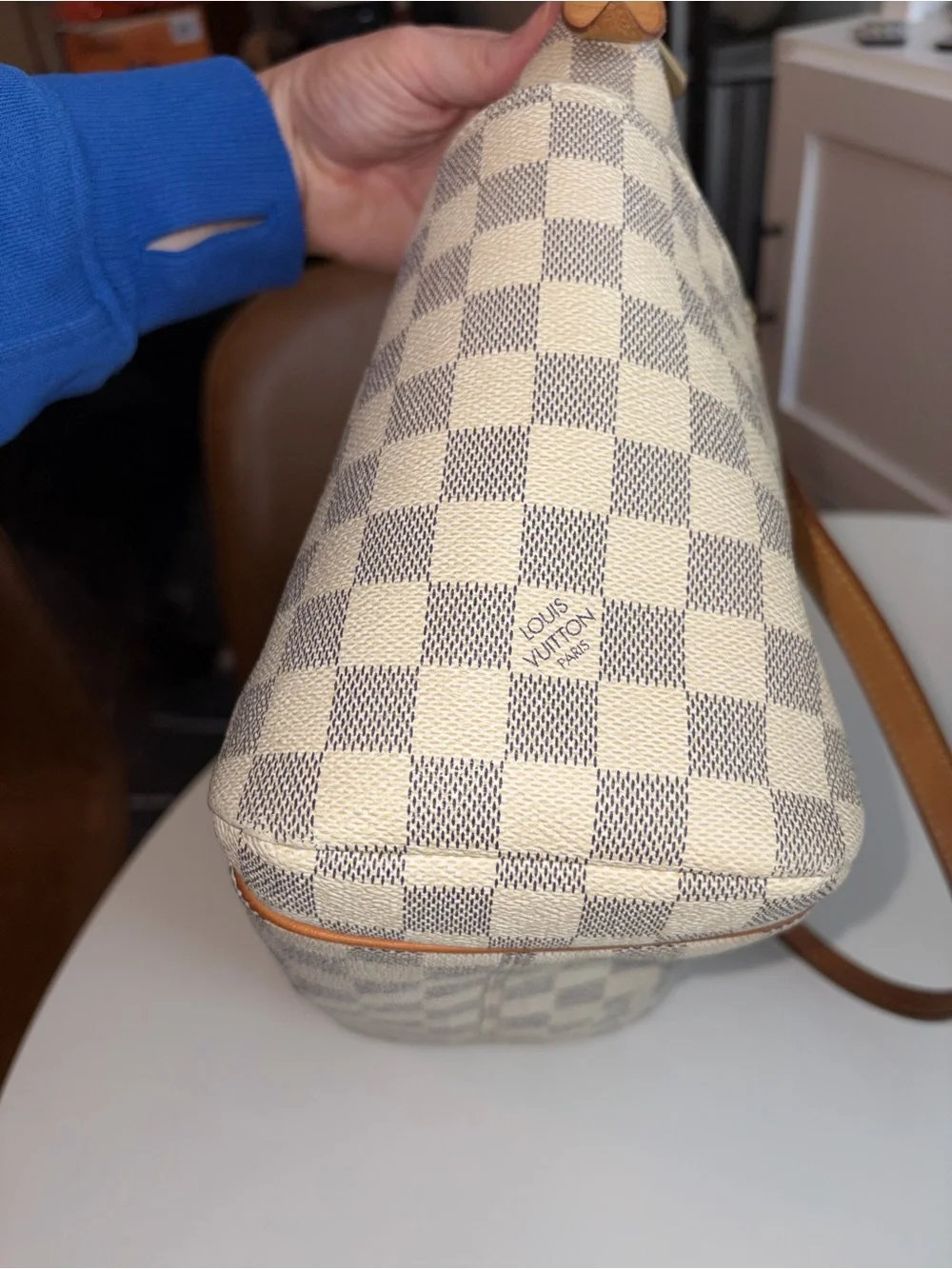 Louis Vuitton Damier Azur Canvas Shoulder Bag in Beige and Brown
